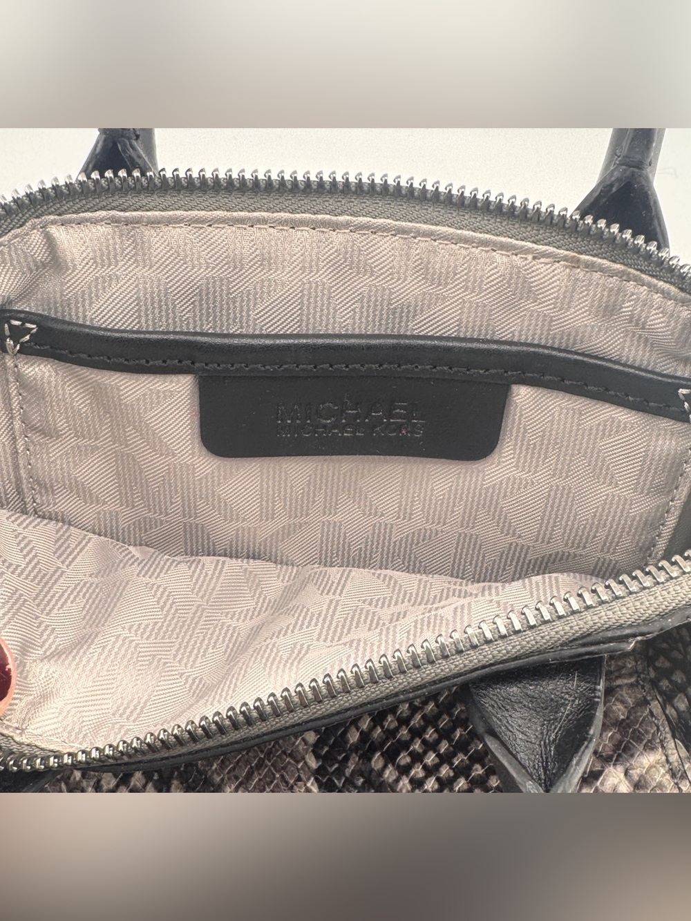 Michael Kors Snake-Print Mini Satchel Crossbody - Black/Gray - Picture 6 of 6